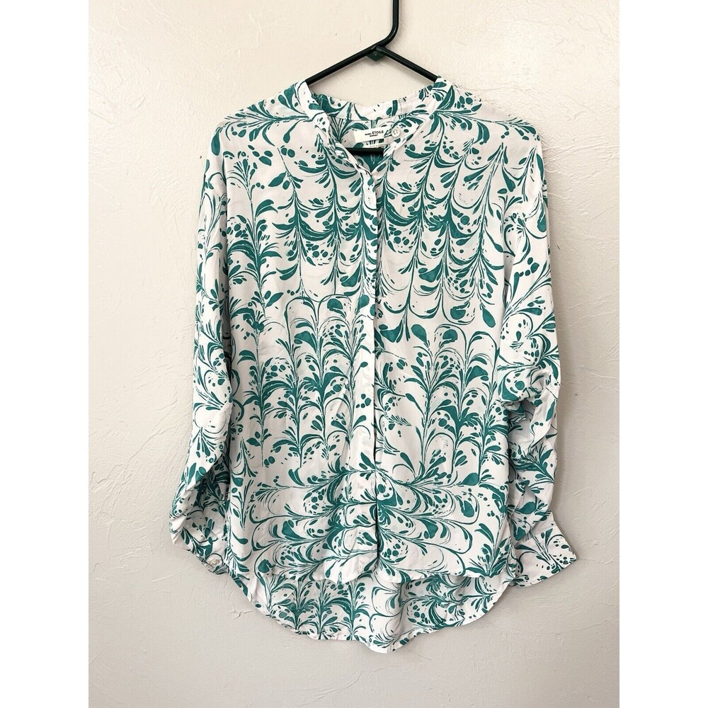Isabel Marant Etoile Viscose Boho Boxy Blouse Top Artsy White Green Art Top 36 4